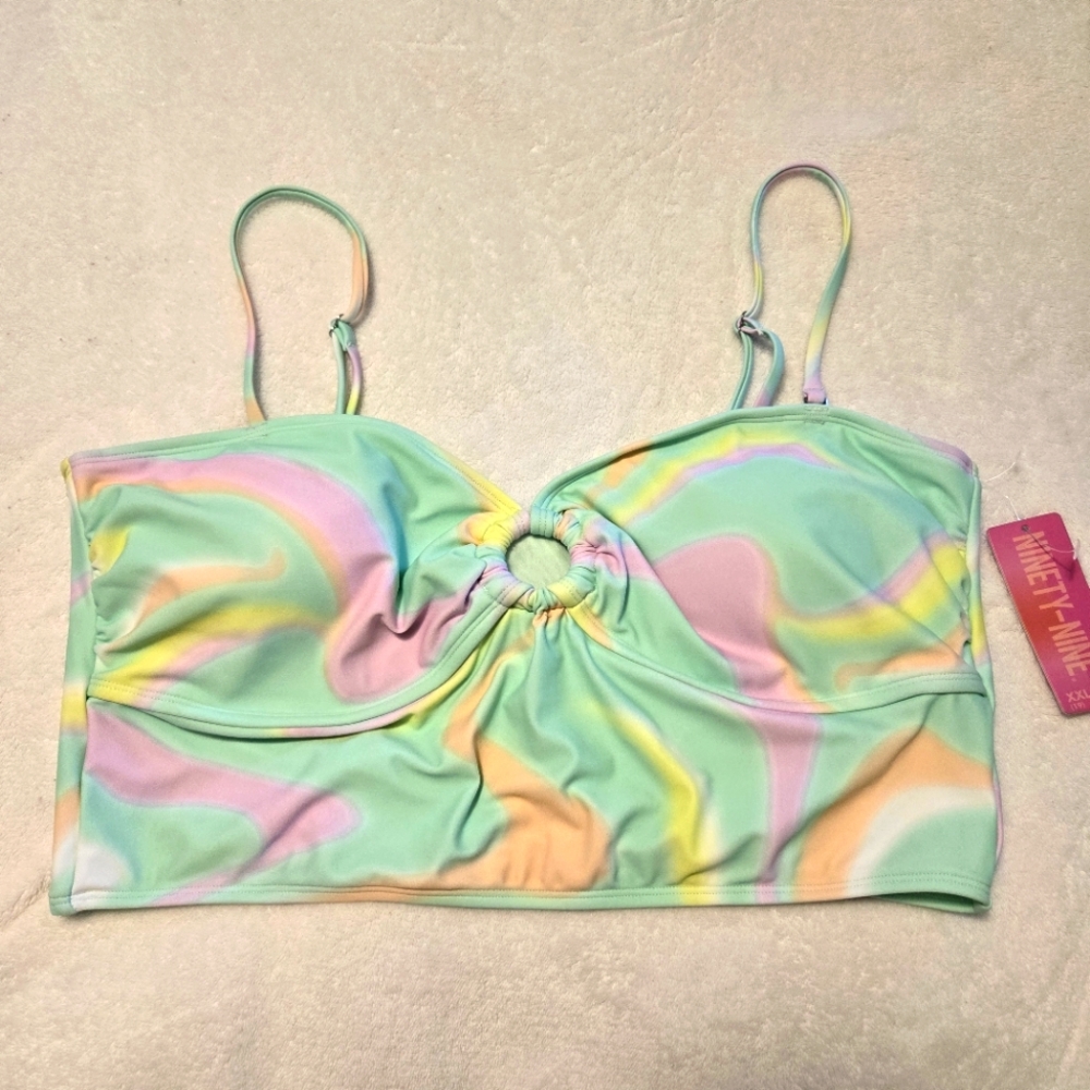 Ninety-Nine Juniors New Aurora Borealis Ring Crop Tankini Swim Top Size XXL (19)